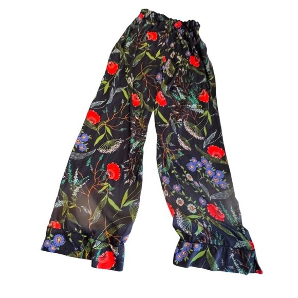 Aerie Navy Floral High-Waisted Palazzo Lounge Pants - Size M EUC Satin Feel - Picture 1 of 11
